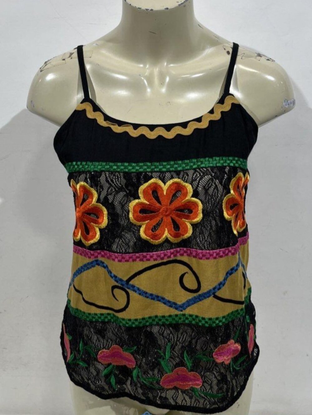 NWT Alice + Olivia Black Multi Floral Embroidered Cami Top S MSRP $295